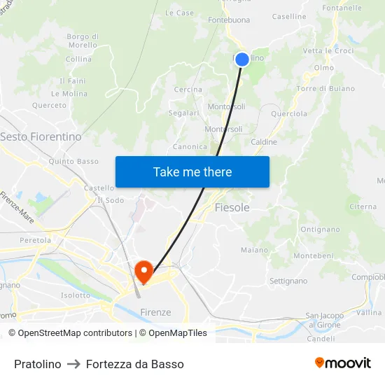 Pratolino to Fortezza da Basso map