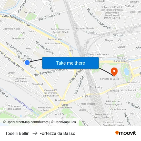 Toselli Bellini to Fortezza da Basso map