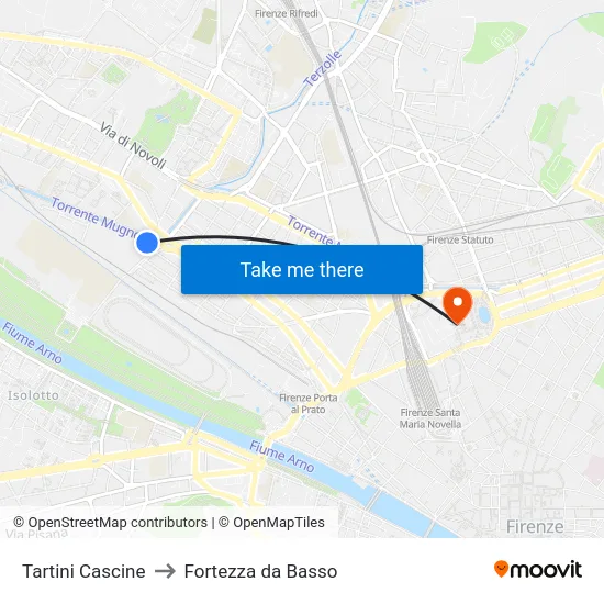 Tartini Cascine to Fortezza da Basso map