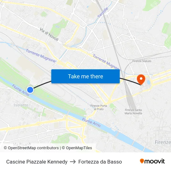 Cascine Piazzale Kennedy to Fortezza da Basso map
