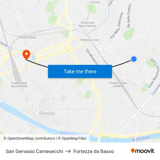 San Gervasio Carnesecchi to Fortezza da Basso map