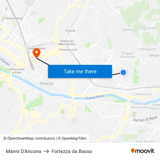 Manni D'Ancona to Fortezza da Basso map