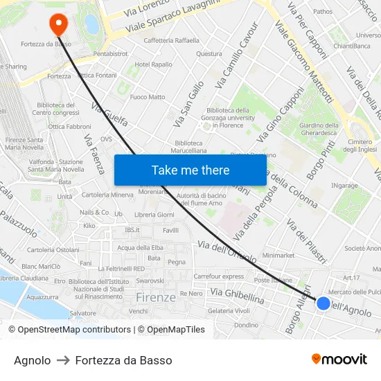 Agnolo to Fortezza da Basso map