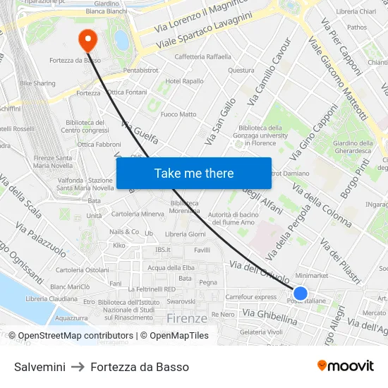 Salvemini to Fortezza da Basso map