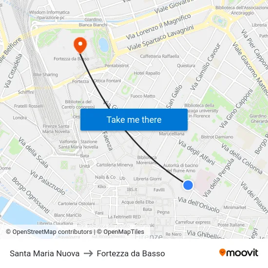 Santa Maria Nuova to Fortezza da Basso map