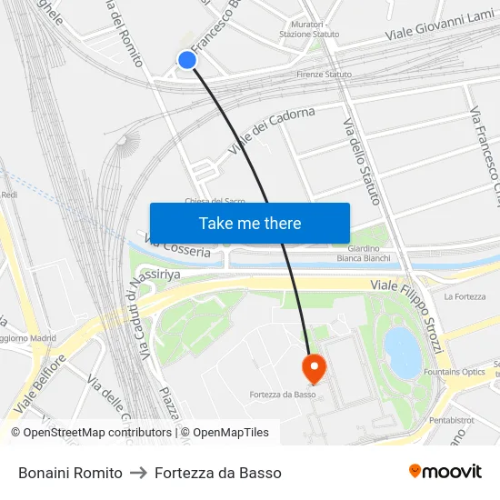 Bonaini Romito to Fortezza da Basso map