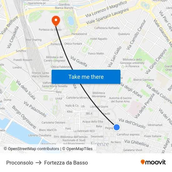 Proconsolo to Fortezza da Basso map