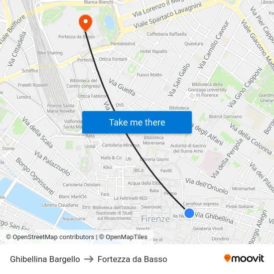 Ghibellina Bargello to Fortezza da Basso map