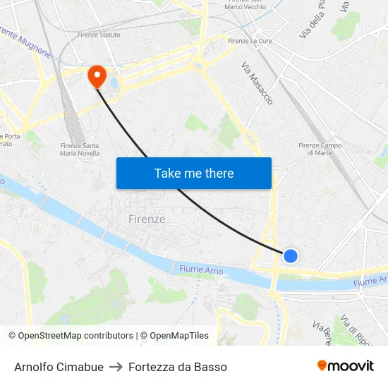 Arnolfo Cimabue to Fortezza da Basso map