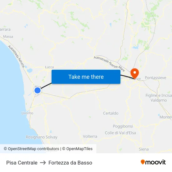 Pisa Centrale to Fortezza da Basso map