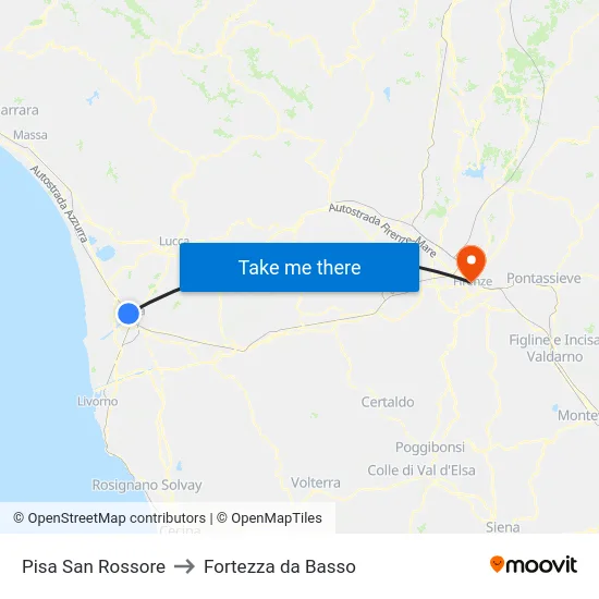 Pisa San Rossore to Fortezza da Basso map
