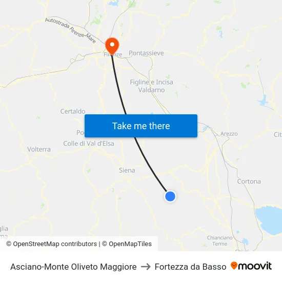 Asciano-Monte Oliveto Maggiore to Fortezza da Basso map