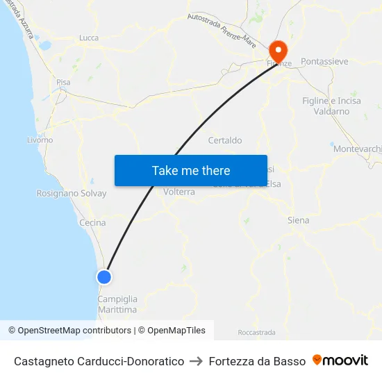Castagneto Carducci-Donoratico to Fortezza da Basso map