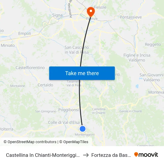 Castellina In Chianti-Monteriggioni to Fortress da Basso map