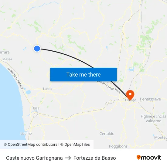 Castelnuovo Garfagnana to Fortezza da Basso map