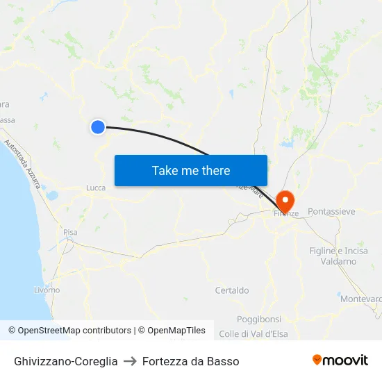 Ghivizzano-Coreglia to Fortezza da Basso map