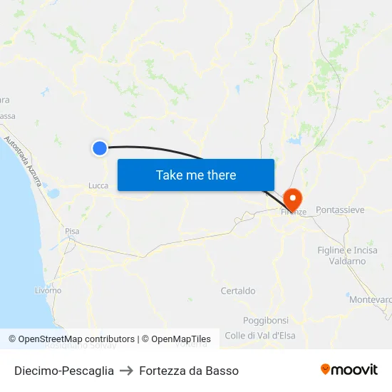 Diecimo-Pescaglia to Fortezza da Basso map