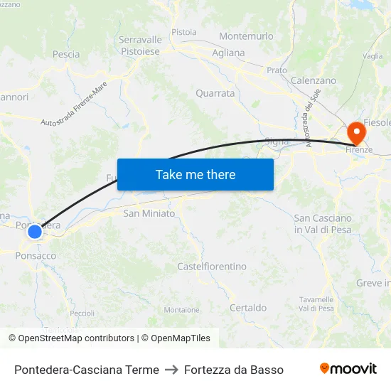 Pontedera-Casciana Terme to Fortezza da Basso map