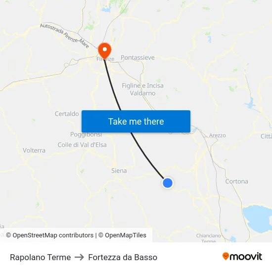 Rapolano Terme to Fortezza da Basso map
