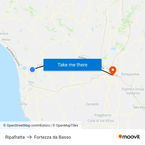 Ripafratta to Fortezza da Basso map