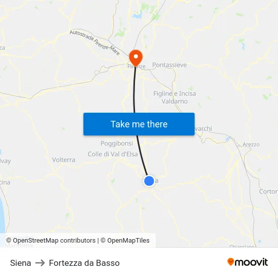 Siena to Fortezza da Basso map