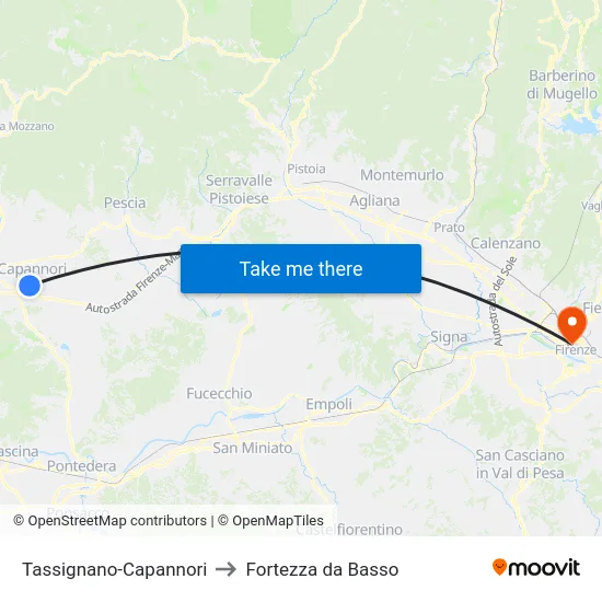 Tassignano-Capannori to Fortezza da Basso map