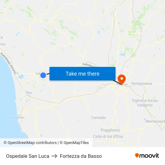 Ospedale San Luca to Fortezza da Basso map