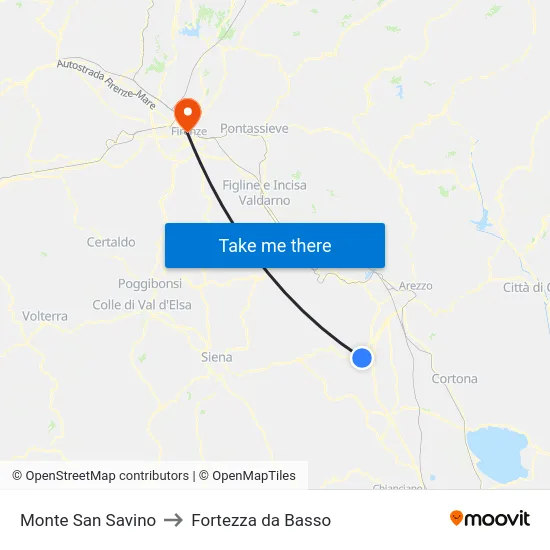 Monte San Savino to Fortezza da Basso map