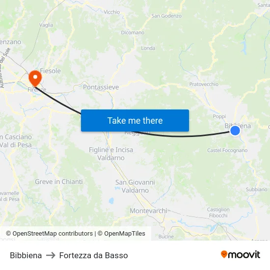 Bibbiena to Fortezza da Basso map