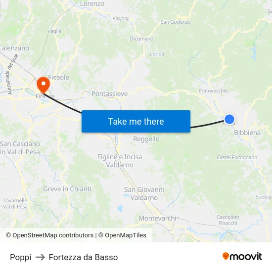 Poppi to Fortezza da Basso map