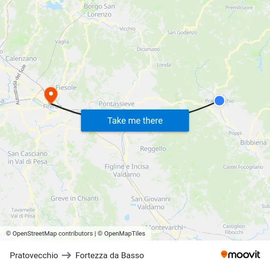 Pratovecchio to Fortezza da Basso map