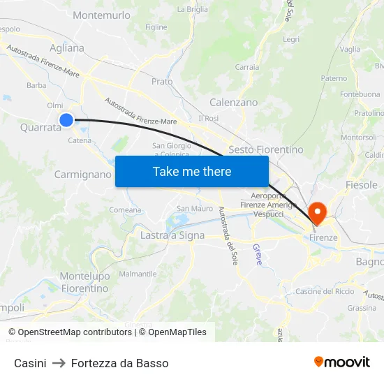 Casini to Fortezza da Basso map