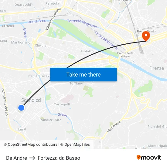 De Andre to Fortezza da Basso map