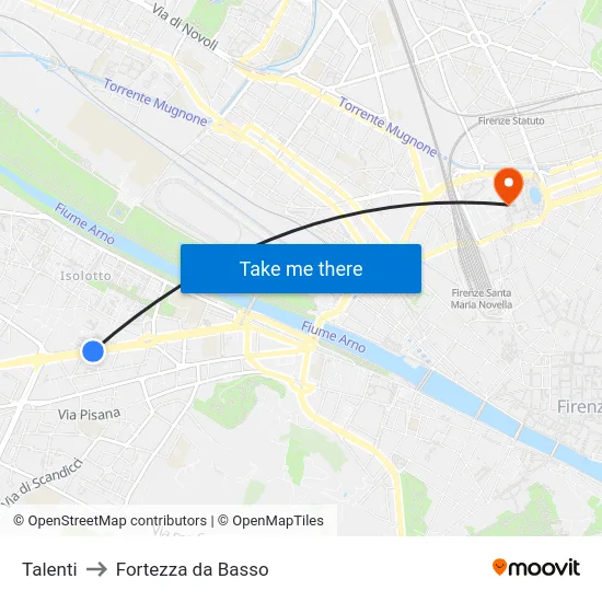Talenti to Fortezza da Basso map