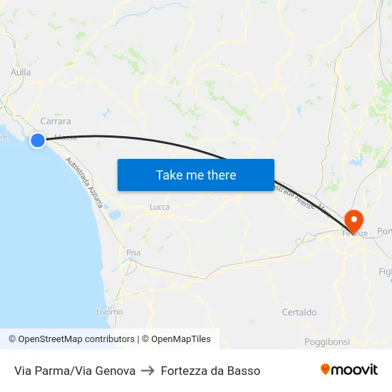 Via Parma/Via Genova to Fortezza da Basso map