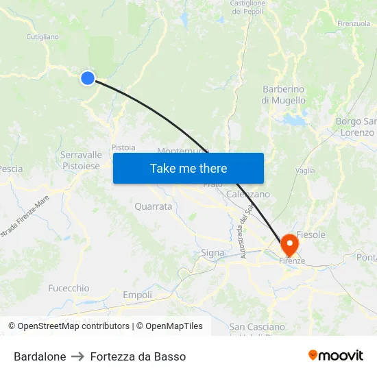 Bardalone to Fortezza da Basso map