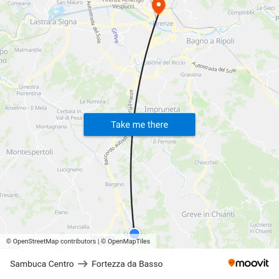 Sambuca Centro to Fortezza da Basso map