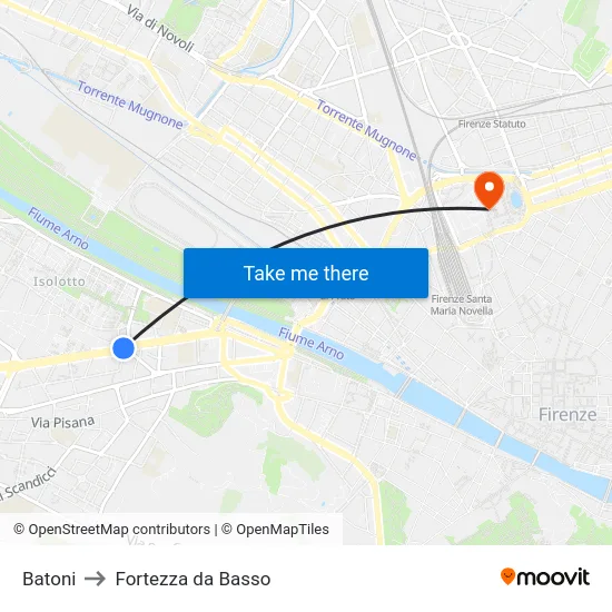 Batoni to Fortezza da Basso map