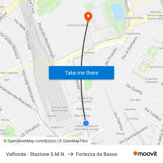 Valfonda - Stazione S.M.N. to Fortezza da Basso map