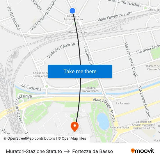 Muratori-Statuto Station to Fortress da Basso map