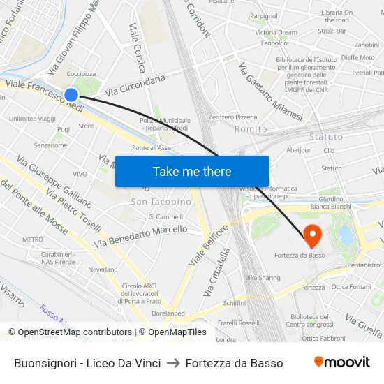 Buonsignori - Liceo Da Vinci to Fortezza da Basso map