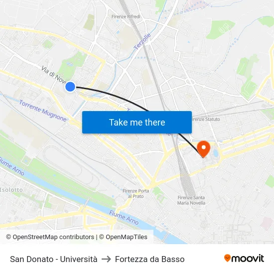 San Donato - Università to Fortezza da Basso map