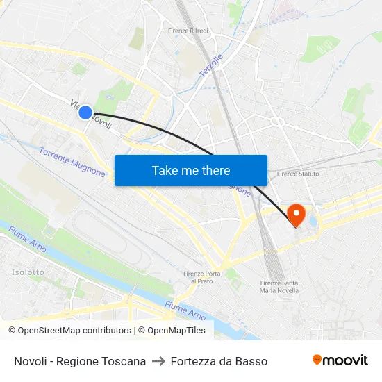 Novoli - Regione Toscana to Fortezza da Basso map