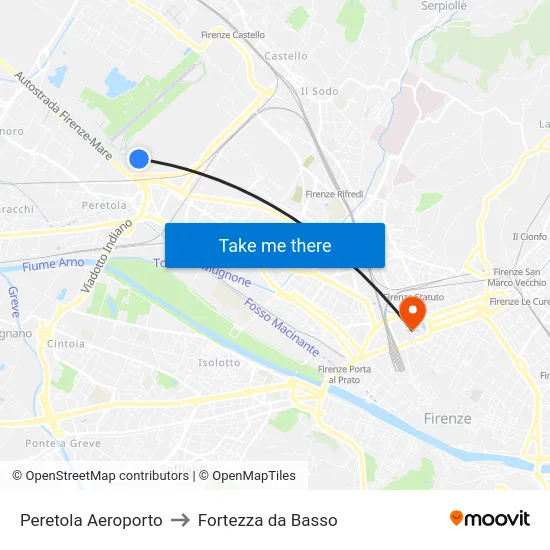 Peretola Aeroporto to Fortezza da Basso map