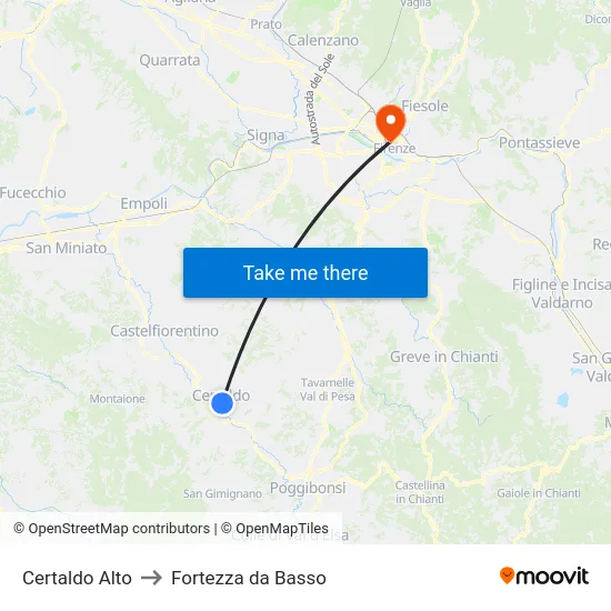 Certaldo Alto to Fortezza da Basso map