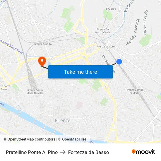 Pratellino Ponte Al Pino to Fortezza da Basso map