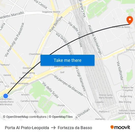 Porta Al Prato-Leopolda to Fortezza da Basso map