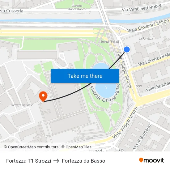 Fortezza T1 Strozzi to Fortezza da Basso map