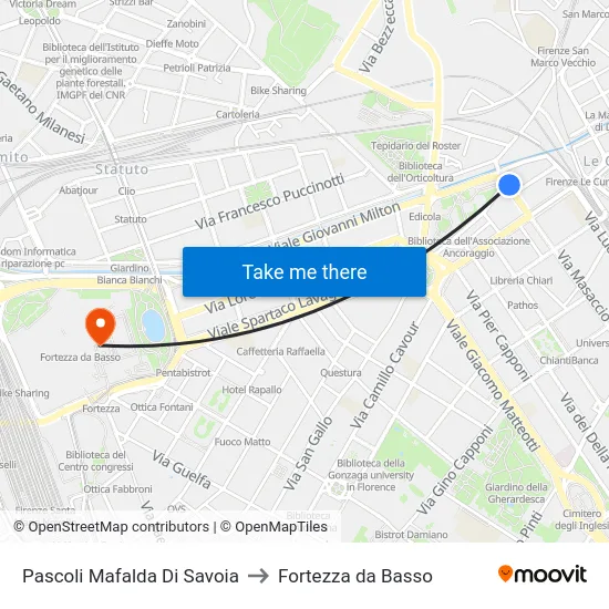 Pascoli Mafalda Di Savoia to Fortezza da Basso map