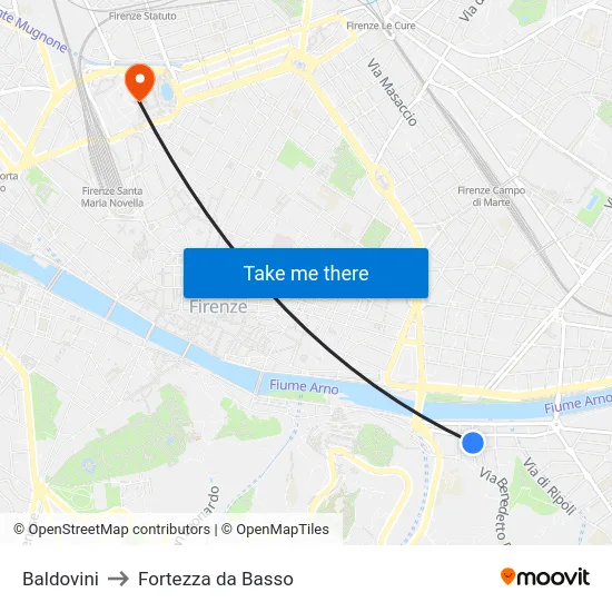 Baldovini to Fortezza da Basso map